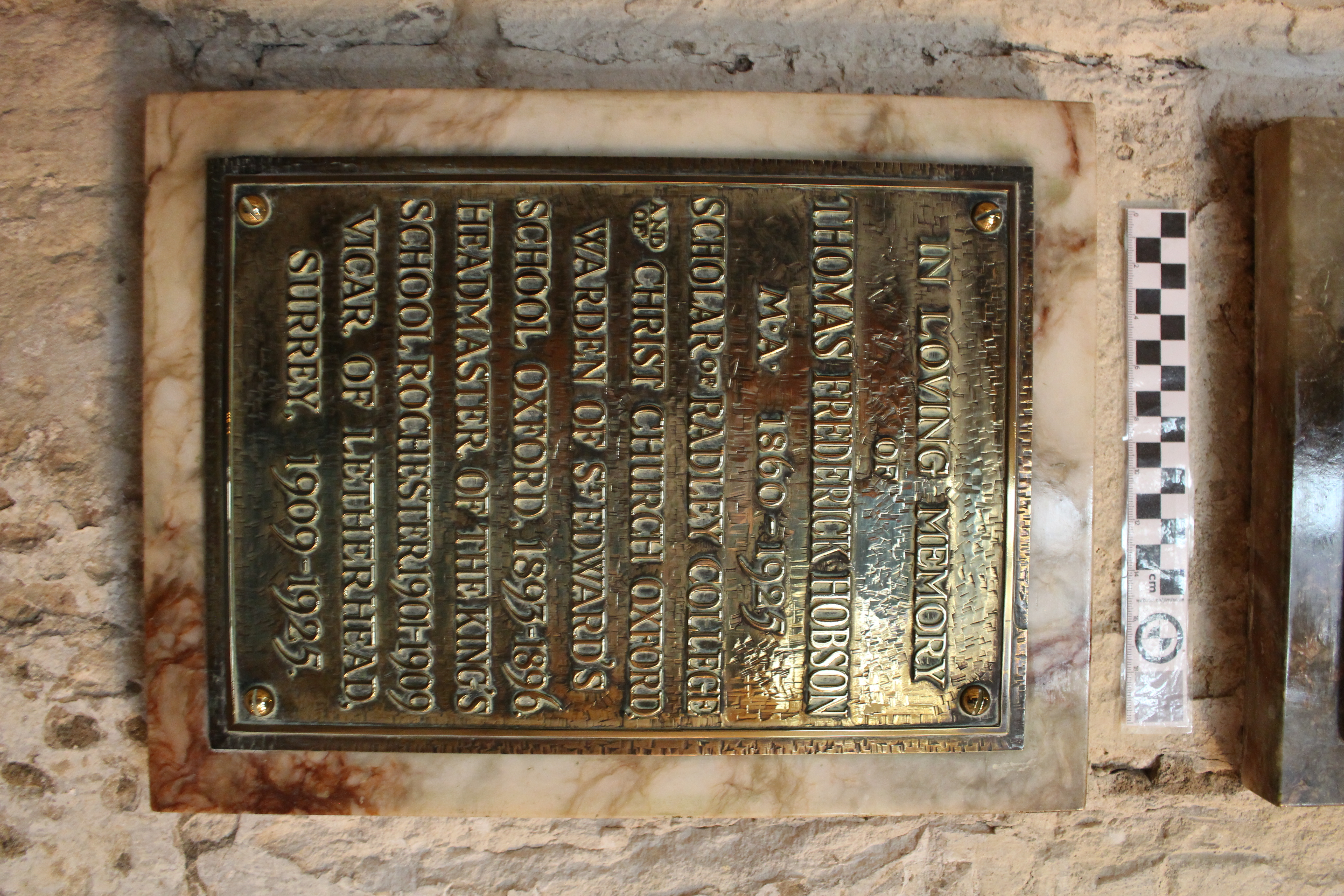 Photograph of the memorial to Thomas Hobson in the Lady Chapel.