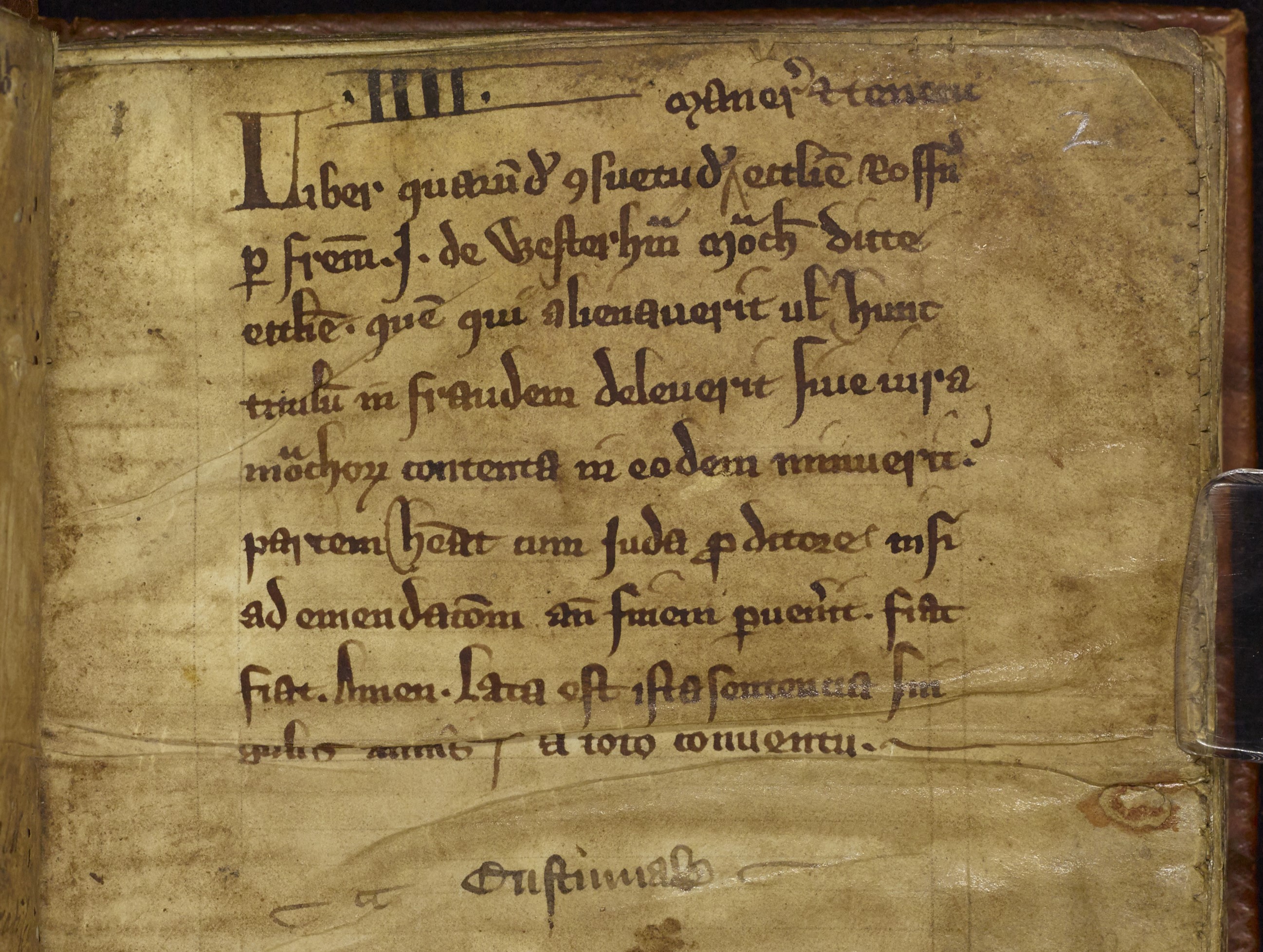 Custumale Roffense, folio 2r, featuring the title page and book curse.
